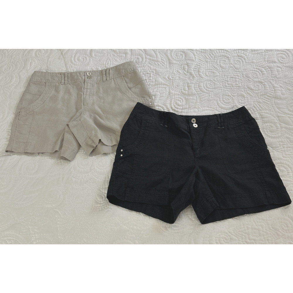 Lot of 2- INC International Concepts Womens Sz 4 100% Linen Shorts Beige & Black